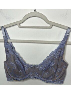 Lands End Bra 34D Lace Sheer Blue Nude Underwire Womens Lingerie
